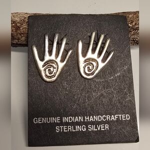 Navajo Sterling Silver Tom Sam Hand Swirl Earrings Signed TS